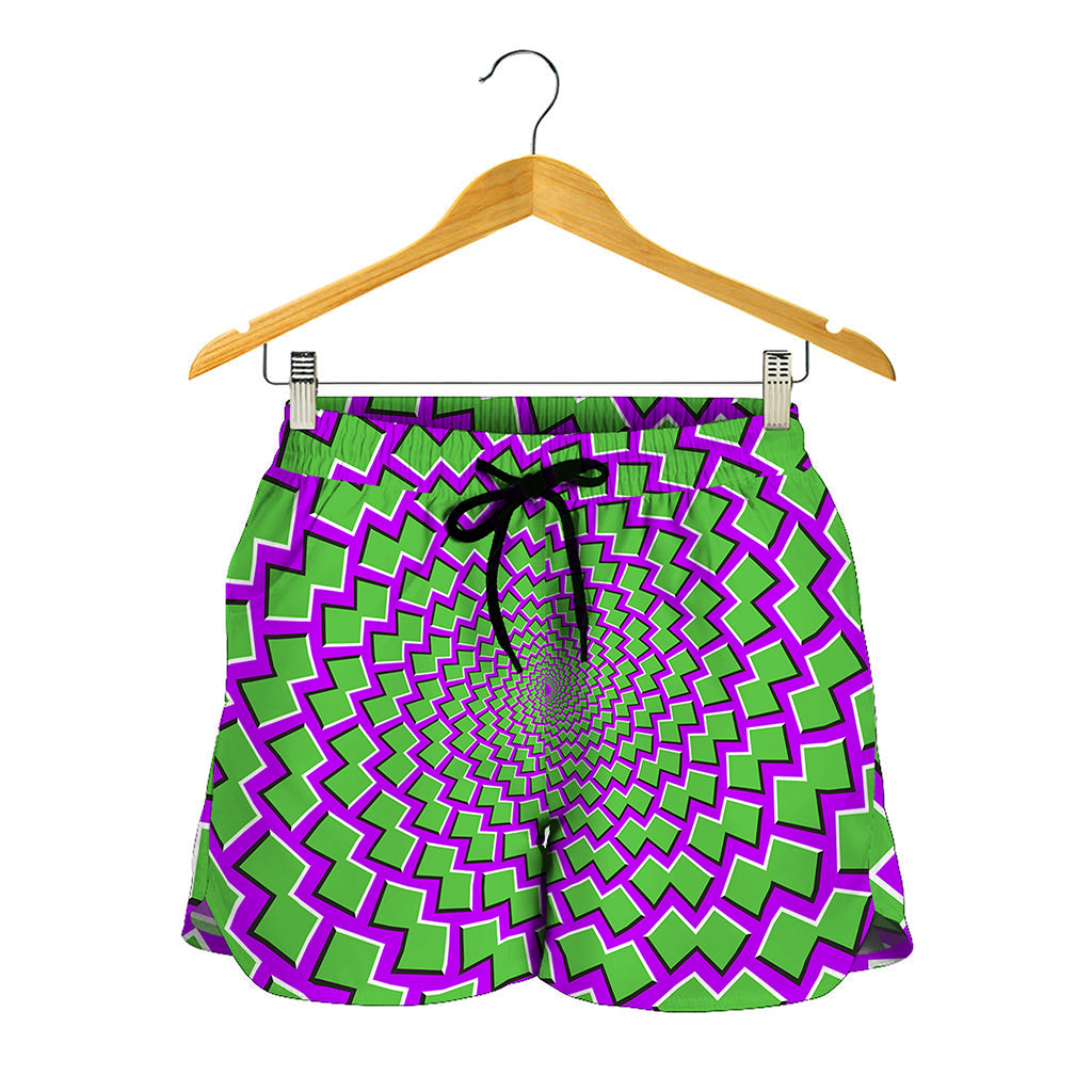 Green Shapes Moving Optical Illusion Women's Shorts