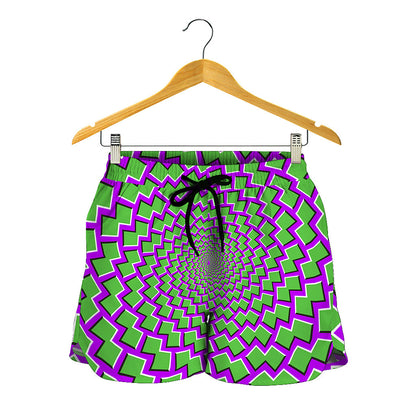 Green Shapes Moving Optical Illusion Women's Shorts