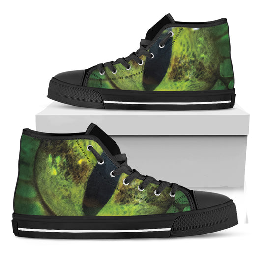 Green Snake Eye Print Black High Top Shoes