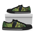 Green Snake Eye Print Black Low Top Shoes 