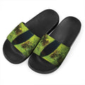 Green Snake Eye Print Black Slide Sandals