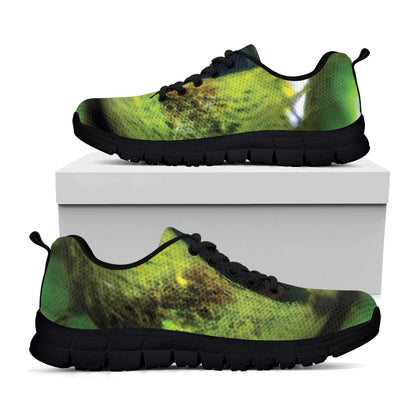 Green Snake Eye Print Black Sneakers