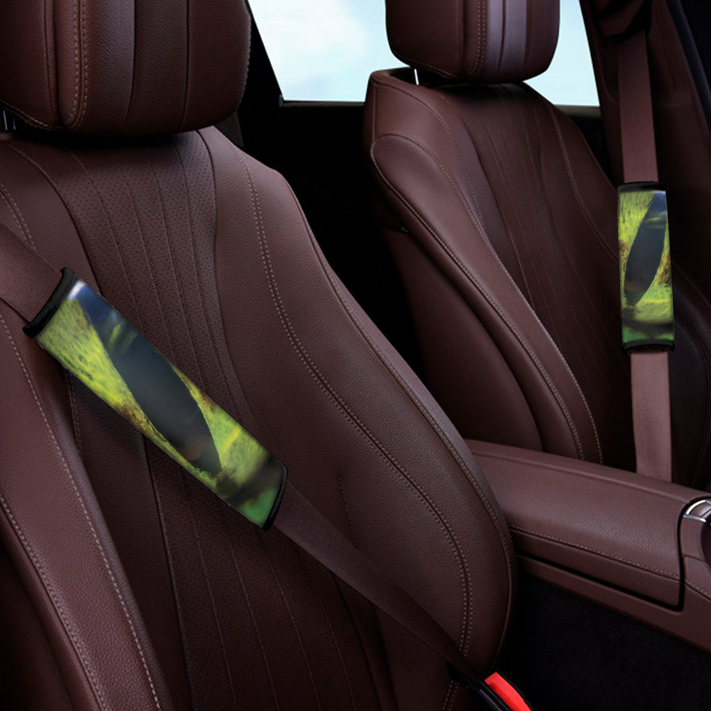 Green Snake Eye Print Car Seat Belt Covers