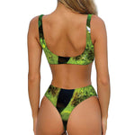 Green Snake Eye Print Front Bow Tie Bikini
