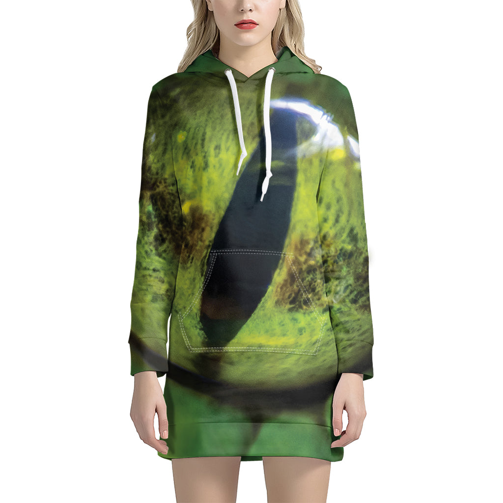 Green Snake Eye Print Pullover Hoodie Dress