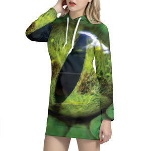 Green Snake Eye Print Pullover Hoodie Dress