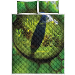 Green Snake Eye Print Quilt Bed Set