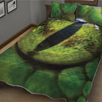 Green Snake Eye Print Quilt Bed Set