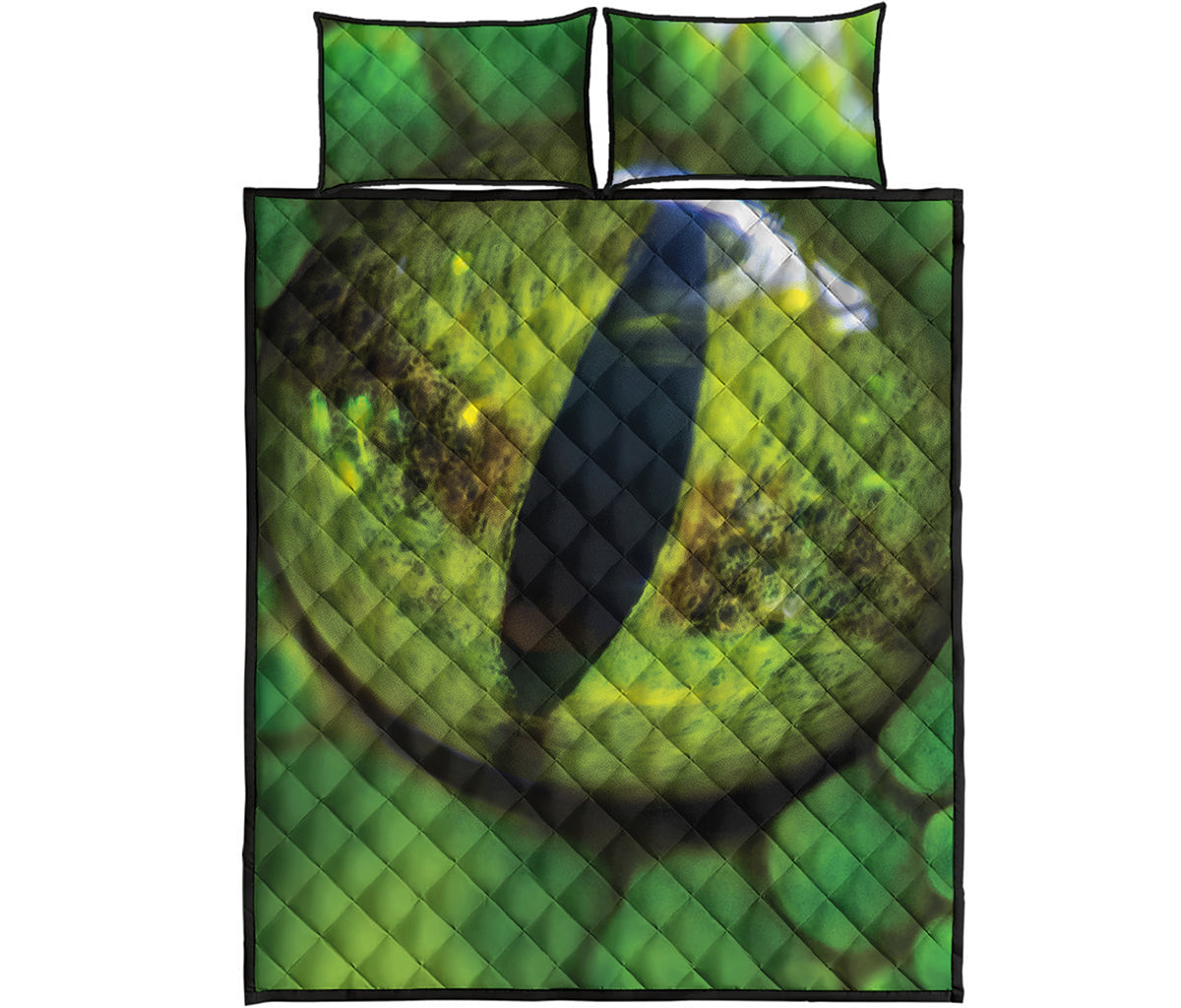 Green Snake Eye Print Quilt Bed Set