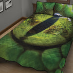 Green Snake Eye Print Quilt Bed Set