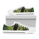 Green Snake Eye Print White Low Top Shoes