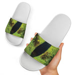 Green Snake Eye Print White Slide Sandals