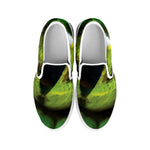 Green Snake Eye Print White Slip On Shoes
