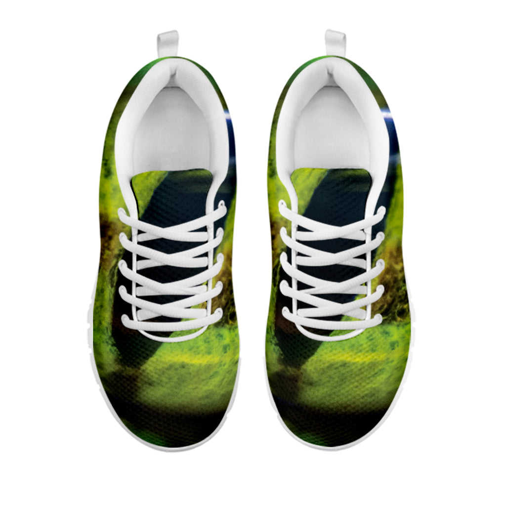 Green Snake Eye Print White Sneakers