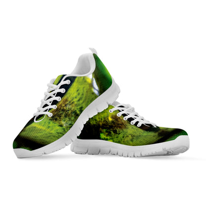 Green Snake Eye Print White Sneakers