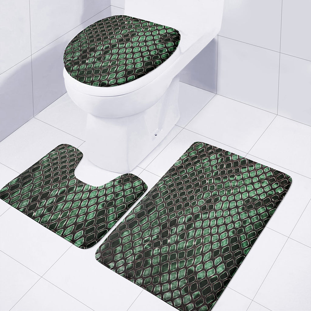 Green Snakeskin Print 3 Piece Bath Mat Set