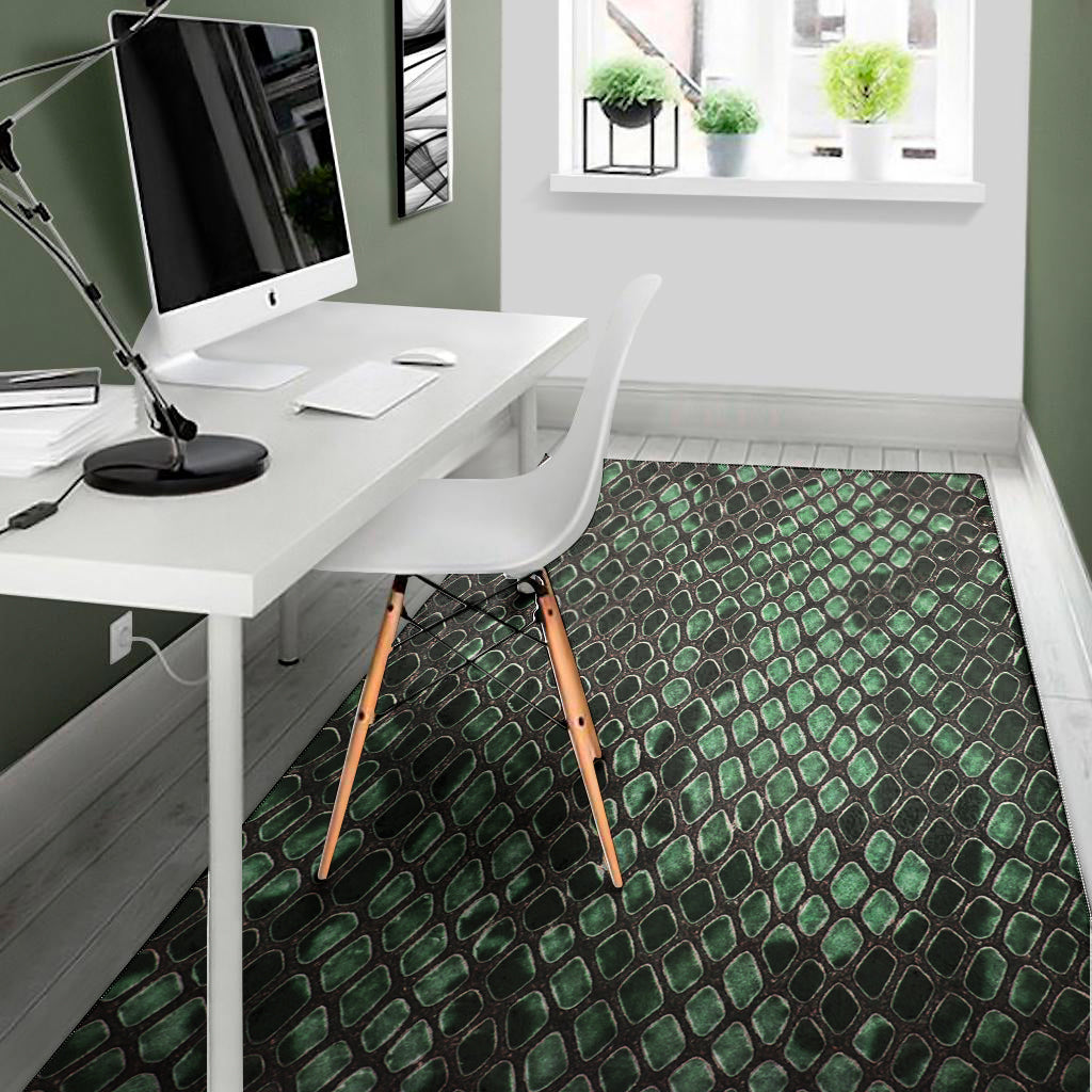 Green Snakeskin Print Area Rug