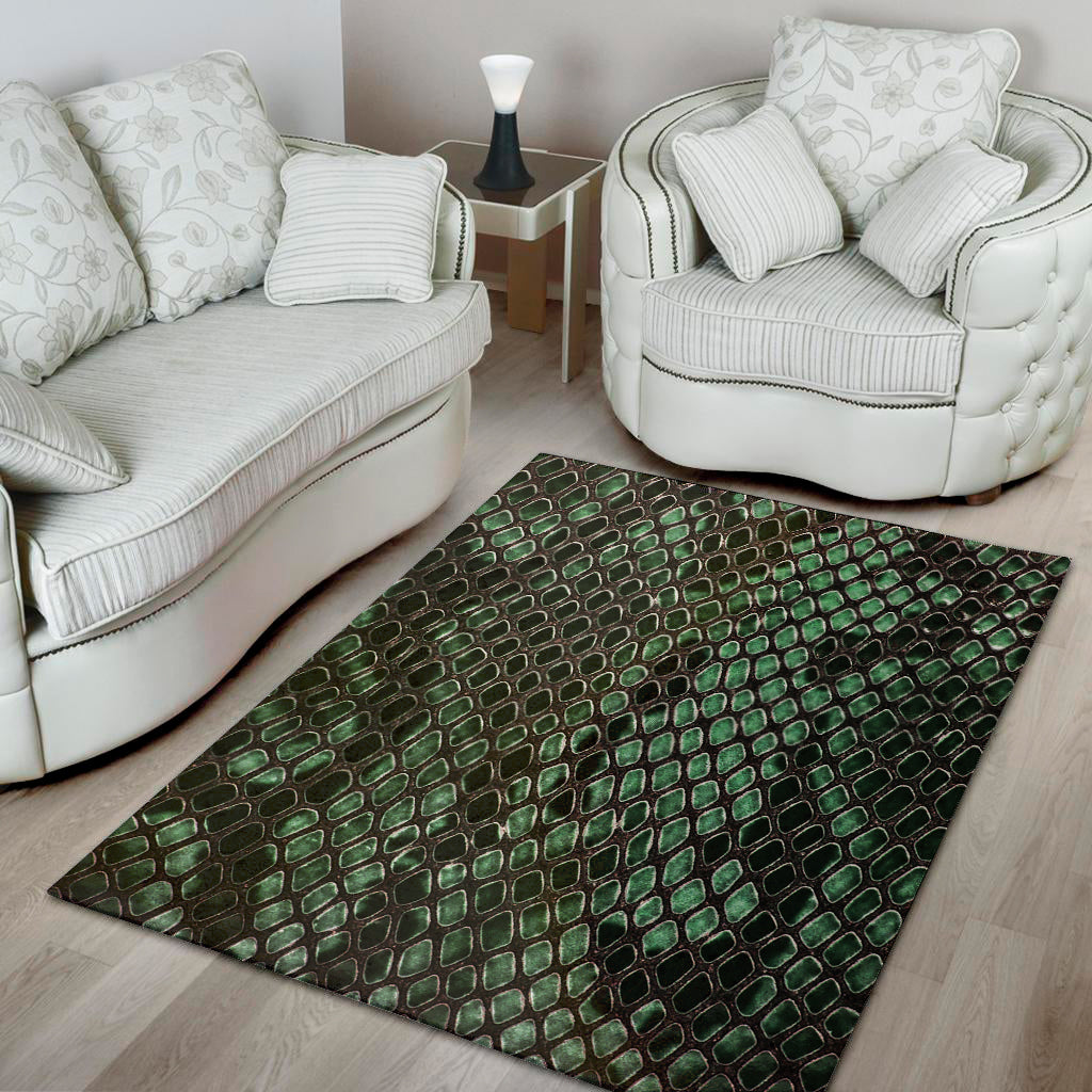 Green Snakeskin Print Area Rug