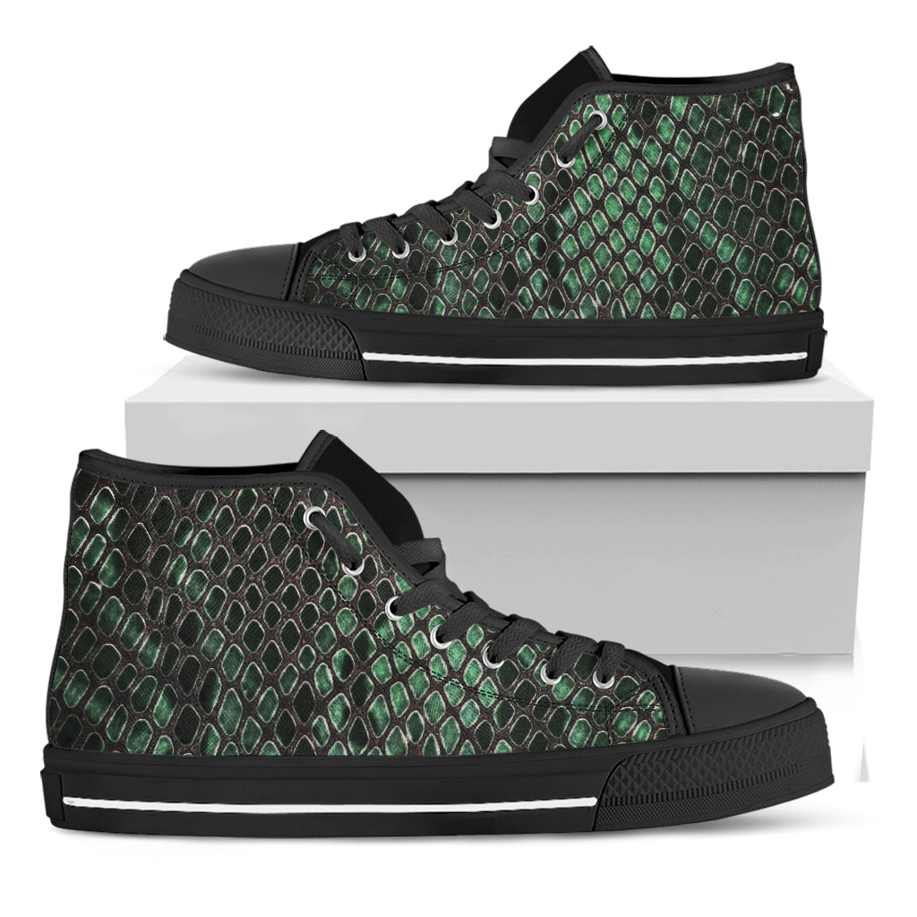 Green Snakeskin Print Black High Top Shoes