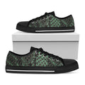 Green Snakeskin Print Black Low Top Sneakers
