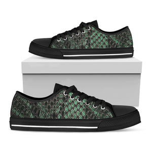 Green Snakeskin Print Black Low Top Shoes