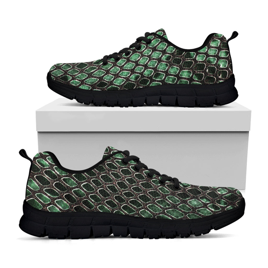 Green Snakeskin Print Black Sneakers