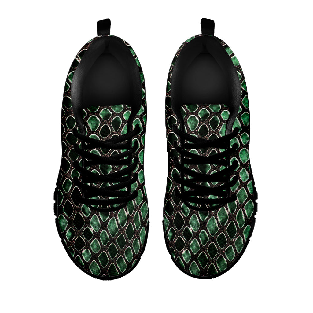 Green Snakeskin Print Black Sneakers