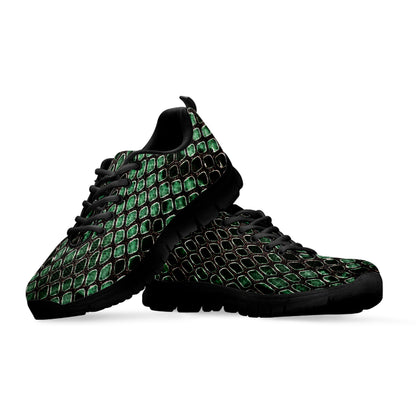 Green Snakeskin Print Black Sneakers