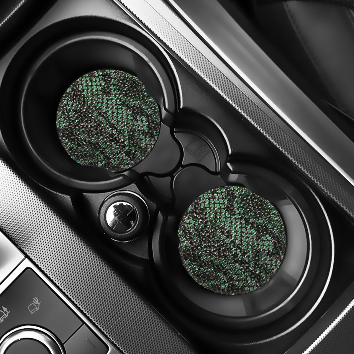 Green Snakeskin Print Car Coasters