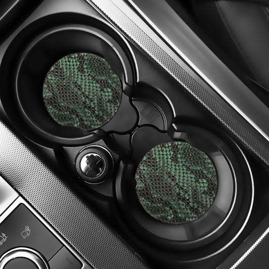 Green Snakeskin Print Car Coasters