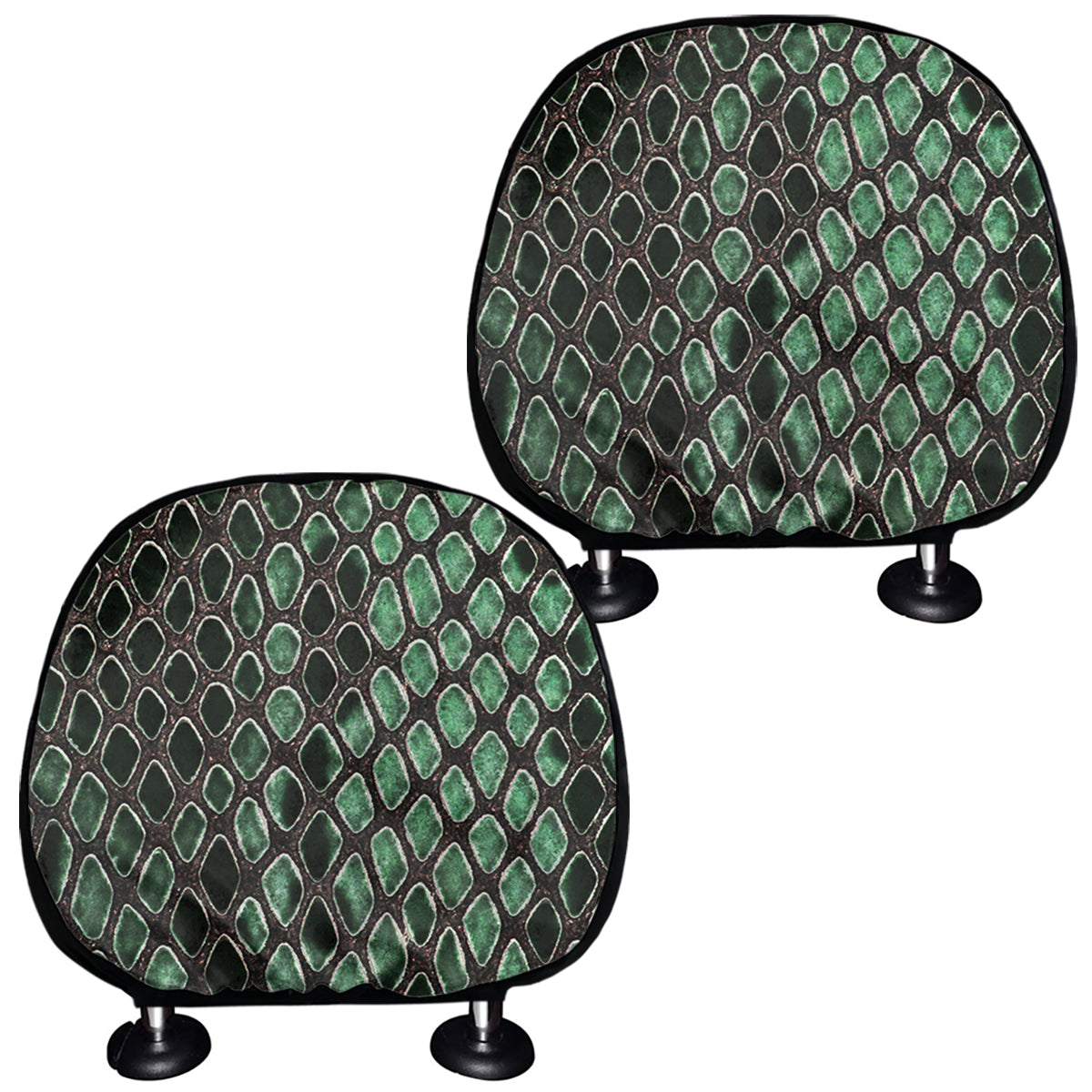 Green Snakeskin Print Car Headrest Covers