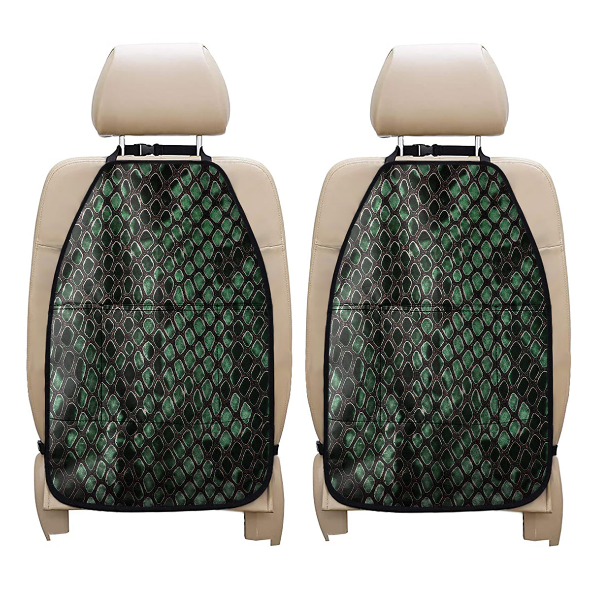 Green Snakeskin Print Car Seat Organizers