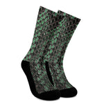 Green Snakeskin Print Crew Socks