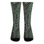 Green Snakeskin Print Crew Socks
