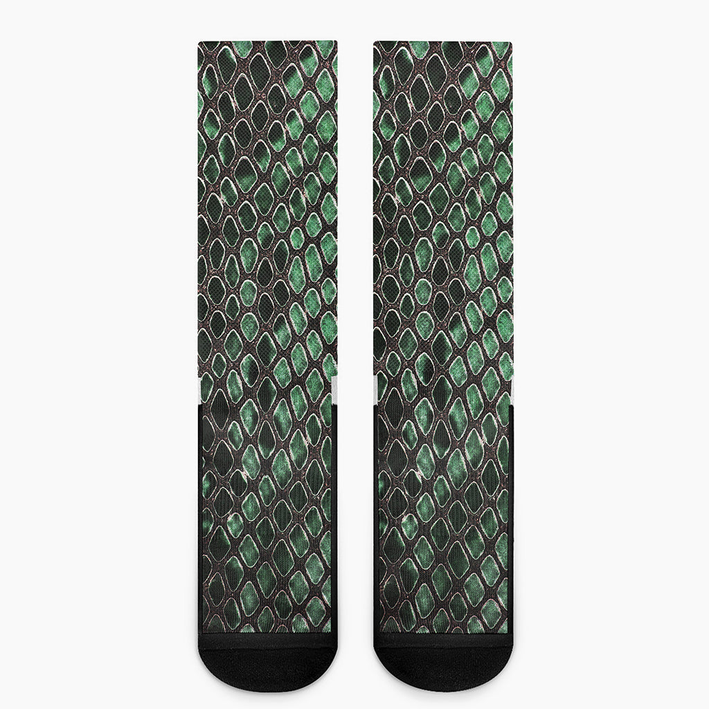 Green Snakeskin Print Crew Socks