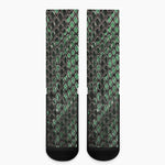 Green Snakeskin Print Crew Socks