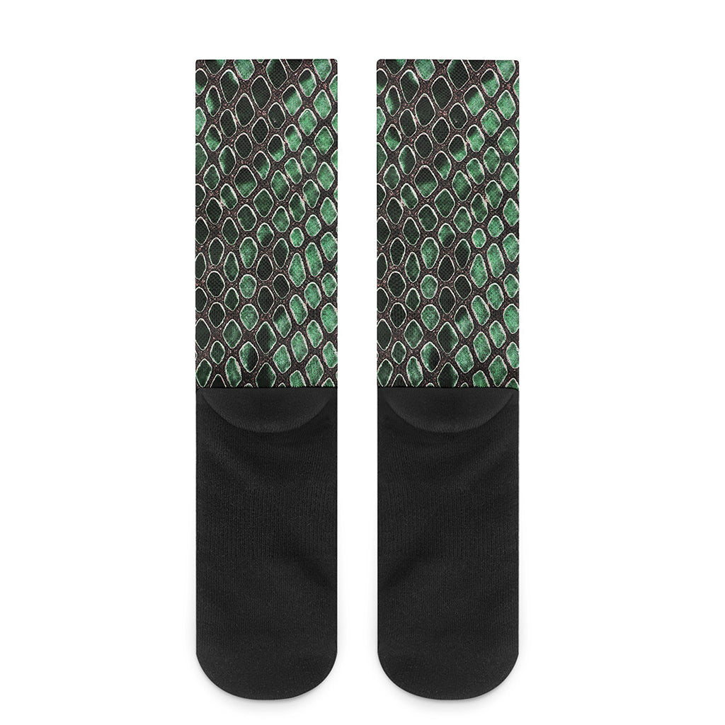 Green Snakeskin Print Crew Socks