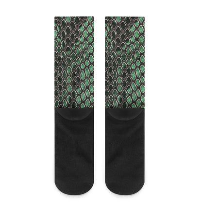 Green Snakeskin Print Crew Socks