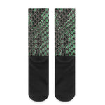 Green Snakeskin Print Crew Socks