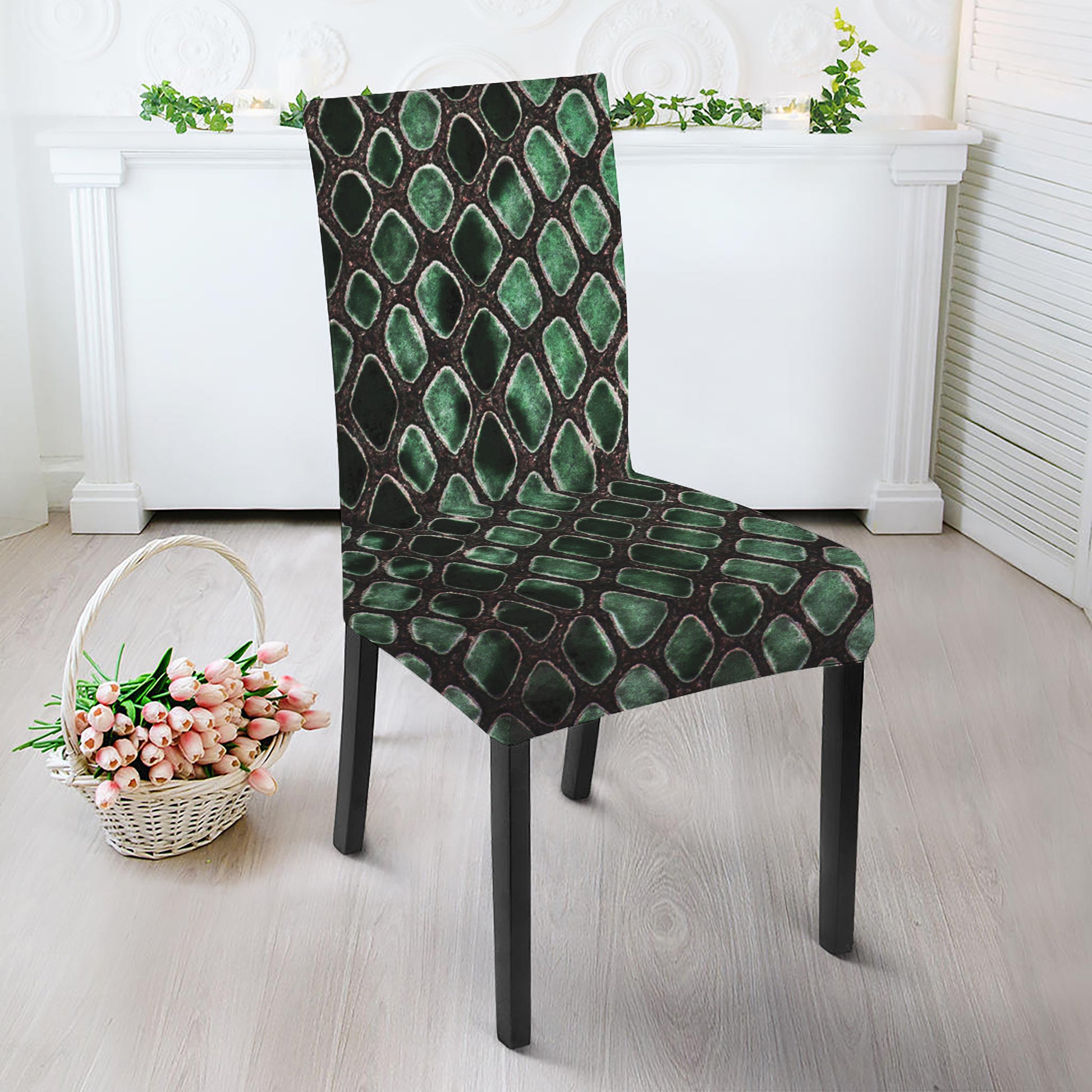 Green Snakeskin Print Dining Chair Slipcover