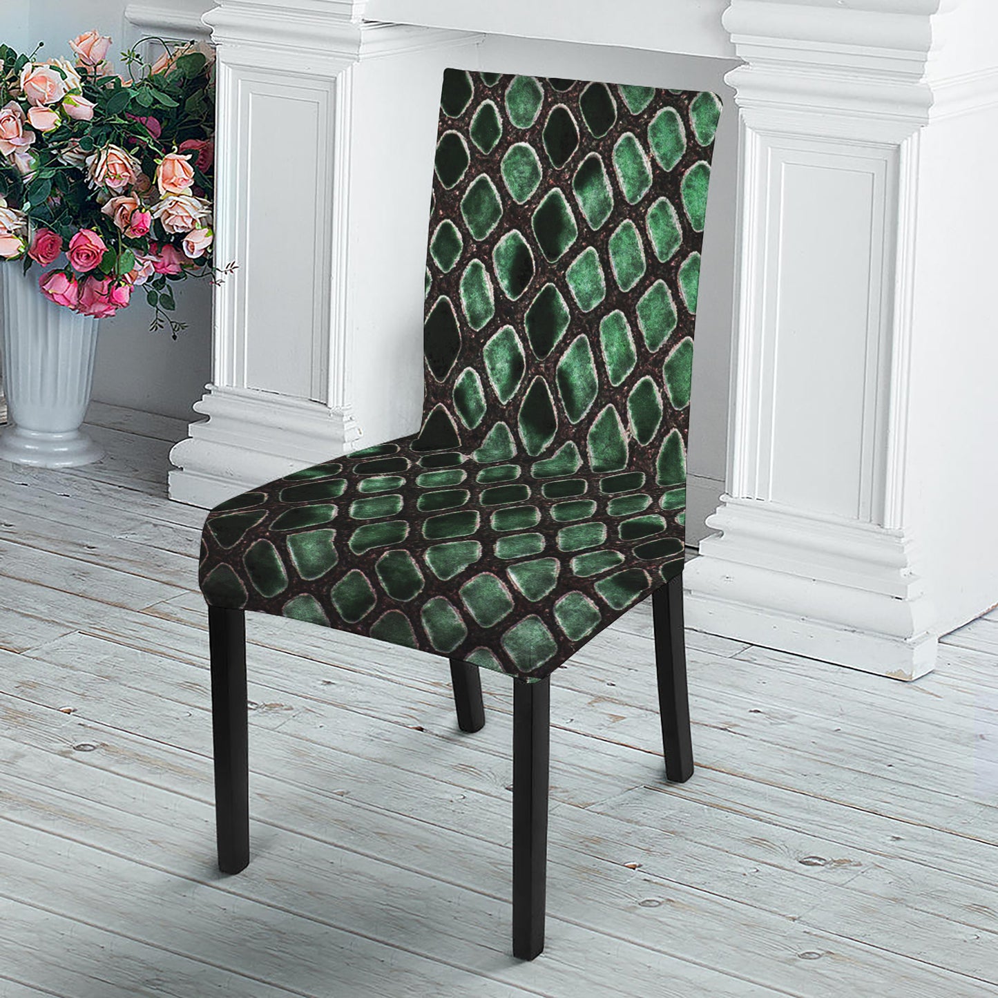 Green Snakeskin Print Dining Chair Slipcover
