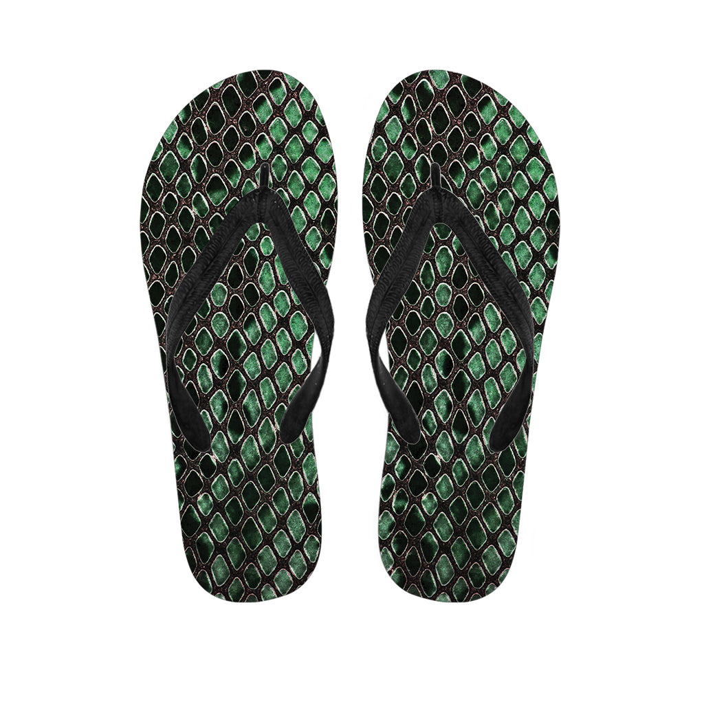 Green Snakeskin Print Flip Flops