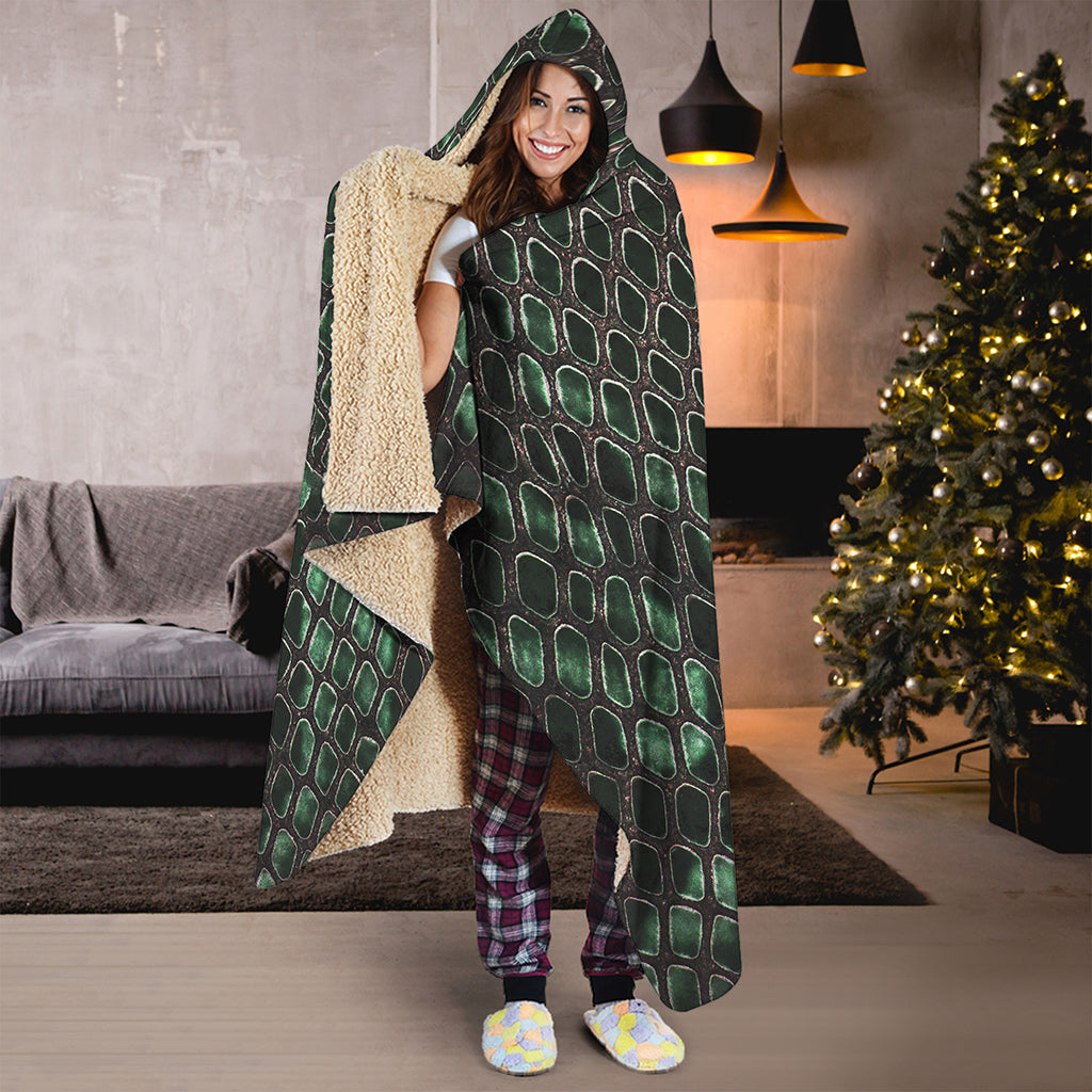 Green Snakeskin Print Hooded Blanket