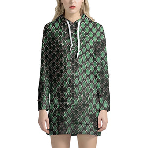 Green Snakeskin Print Hoodie Dress