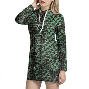 Green Snakeskin Print Hoodie Dress