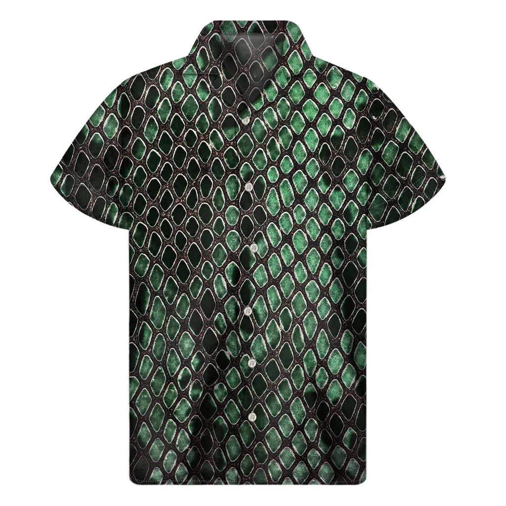 Green Snakeskin Print Men's Short Sleeve Shirt