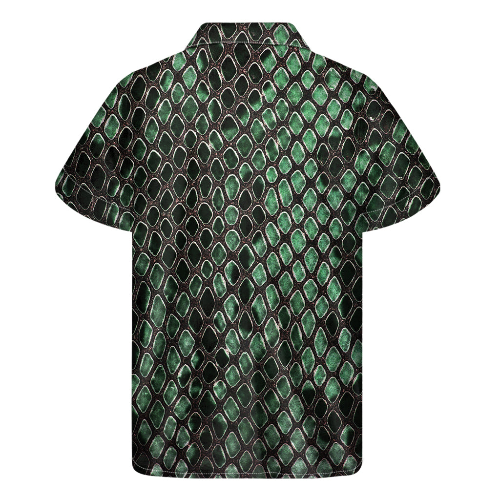 Green Snakeskin Print Men's Short Sleeve Shirt