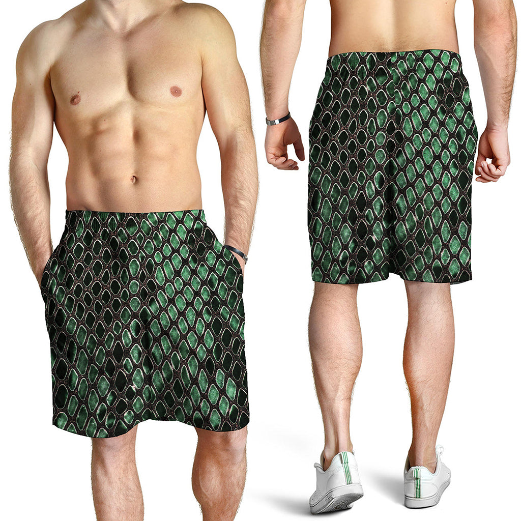 Green Snakeskin Print Men's Shorts