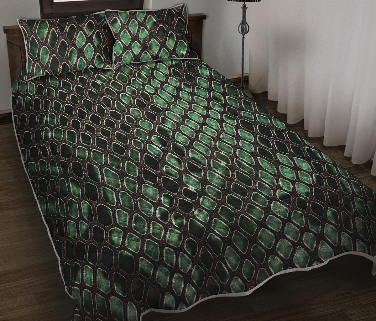 Green Snakeskin Print Quilt Bed Set