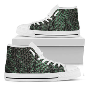 Green Snakeskin Print White High Top Shoes